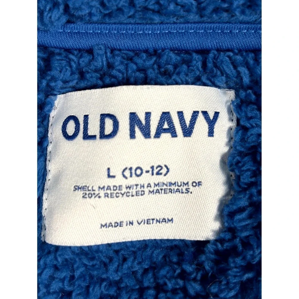 Old Navy Loose Sherpa Pocket Hooded Jacket Boys L (10-12) Blue Full Zip Winter